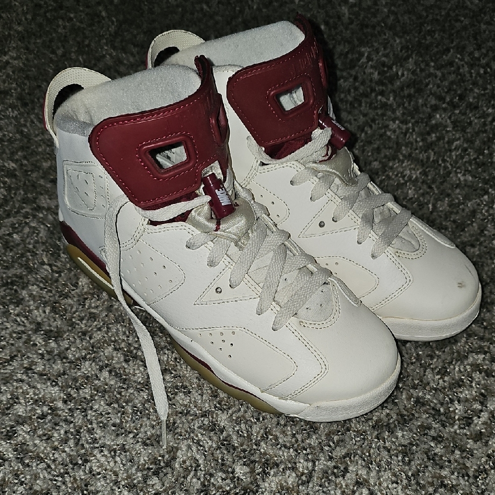 White and Burgundy Jordan Retro 6s